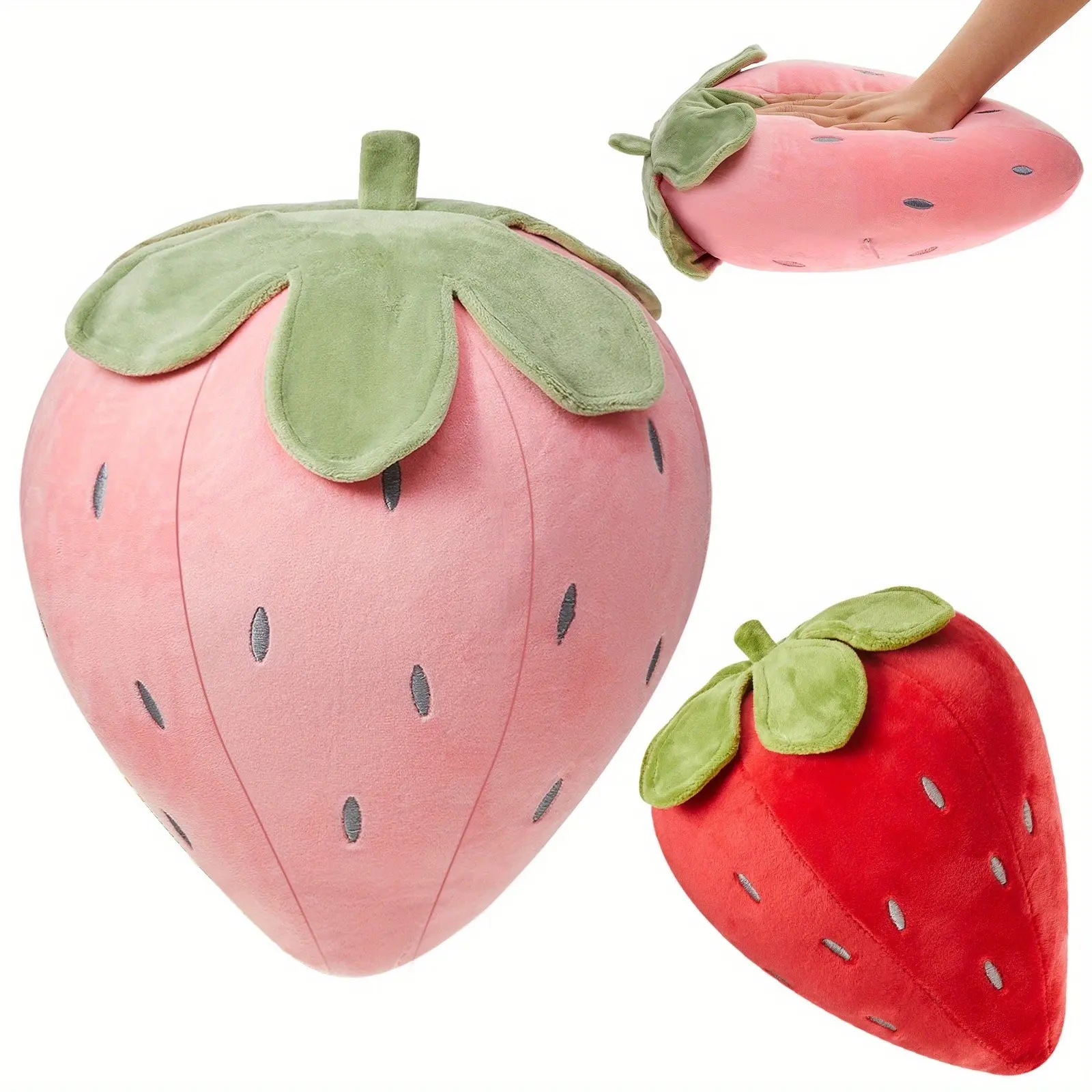 Pcs Strawberry Pillow 15.7 Inch 9.8 Inch, Soft Kawaii Strawberry Bedroom Decor, for Women, Aesthetic Cute Berry Decor, Xmas Birthday Gifts(Red, Pink)