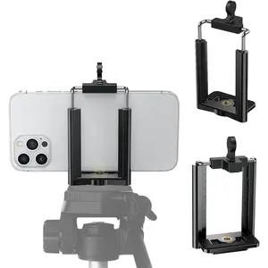 Tripod Phone Mount 1/4" Screw Adapter, Compatible with   and Cell Phones, Adjustable Smartphone Holder Attachment Clip for Tripod Camera Stand, Sturdy Universal Clamp (Black)