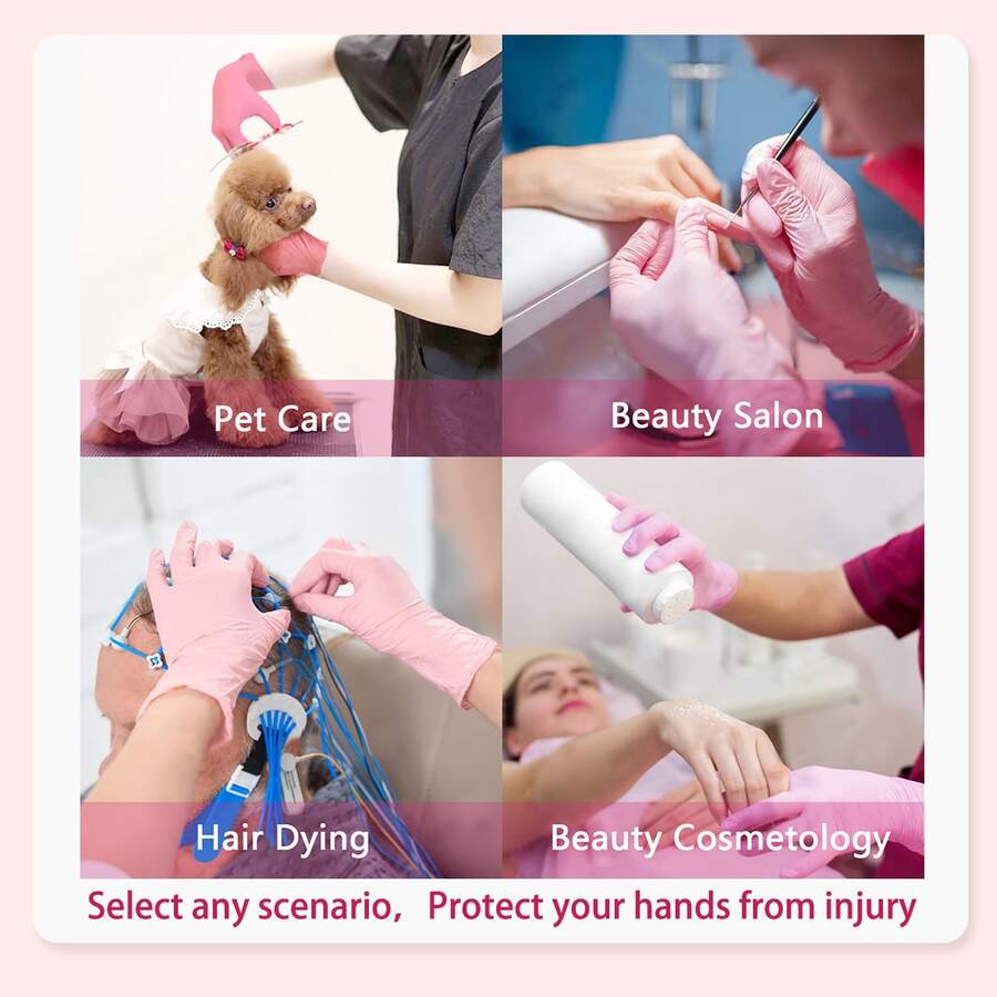 Baby Pink Gloves Disposable Latex-Free Food For Cooking Cleaning Household Pet Care Beauty Spa Pink Nitrile Gloves Powder Free Disposable Latex Free (100/Ct Box)