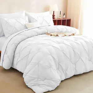 White King Comforter - 7 Comforters King Size White, Pintuck A Bag Pinch Pleat Sets with Comforter, Flat Sheet, Sheet and Pillowcases  Shams