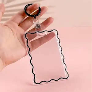 Transparent Creative Hard Card Case, retractable badge holder, Campus ID Food Card Public Transport Card Protection Cover, High Aesthetic Sliding Cover with Keychain, Credit Card Bus Bank Card Protector