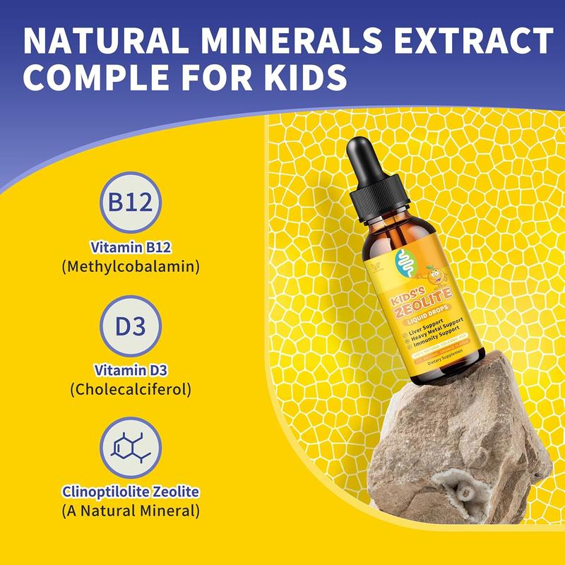 Zeolite Drops for Kids | Kid's Cellular Support Formula Over 2 Years Old | Natural Mineral Supplement | Support Healthy Digestion* | NSF Certified | Sugar-Free & Vegan | Orange Flavor | 2 Fl oz