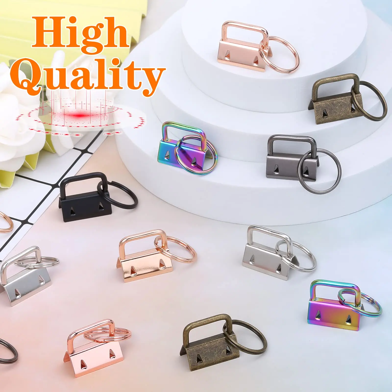 1-Inch Durable Heavy Duty Metal Alloy Keychain Hardware Multipack (42 Pcs, Assorted Colors) - Split Rings, Connectors for DIY Crafts, Hand-Made Webbing Wristlet Making Supplies