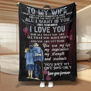 Romantic Couple Message Flannel Blanket, Soft Skin-Friendly Fabric, Suitable for Multiple Scenarios, All-Season Use, Easy Gift