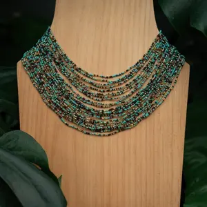 Blue Pebbles - Native Beaded Necklace with Turquoise and Ocean Blue Hues - Handmade by Huichol Artisans - Mother Sierra