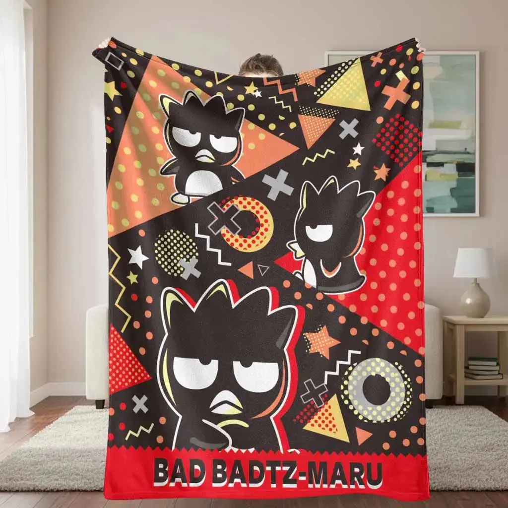 Cool Cartoon Penguin Geometric Print Flannel Throw Blanket - Anti-Pilling, Fade-Resist., Soft, Warm, Lightweight, Breathable, Wrinkle-Resistant, Machine Washable, Multi-Size for Home-Office Use, Gift Option