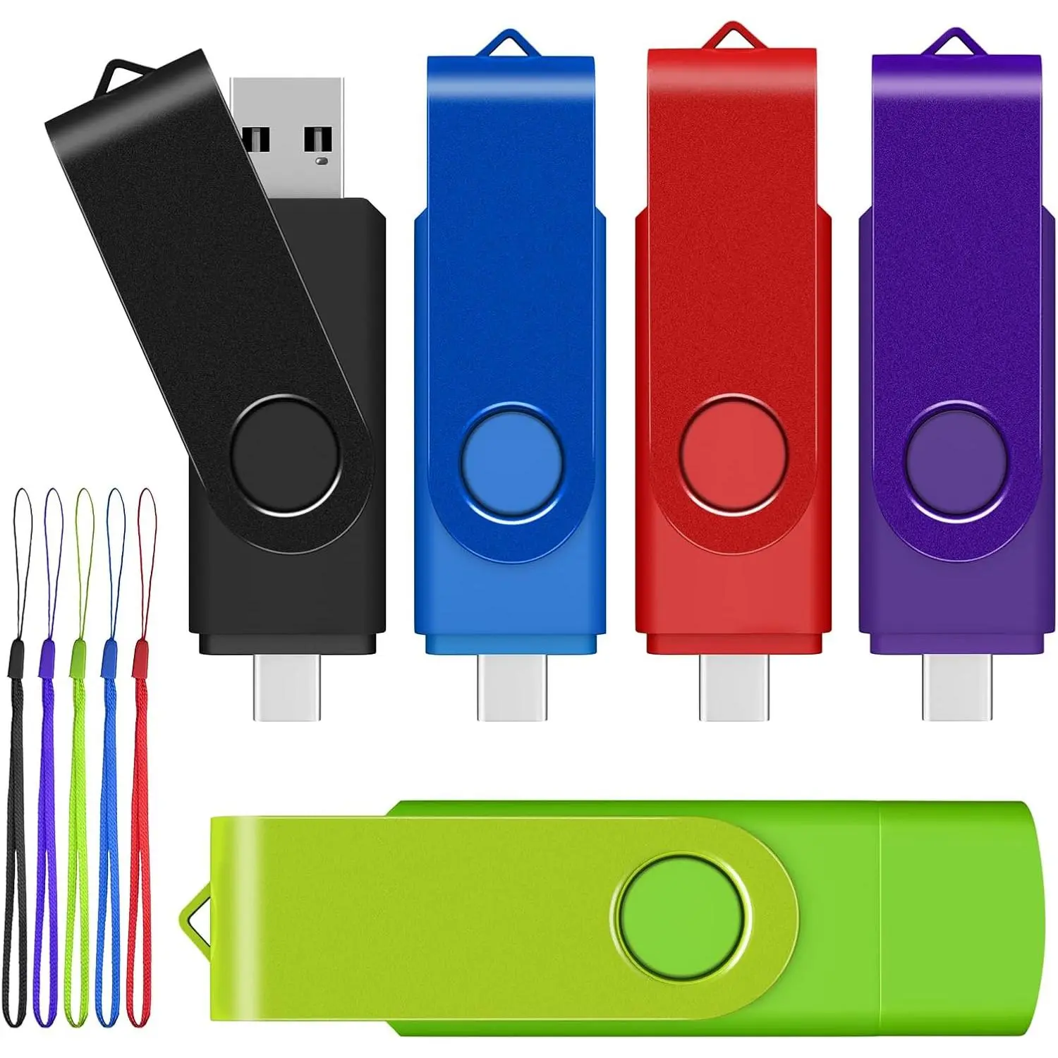 16GB USB C Thumb Drive Dual USB 2.0 Flash Drive 16GB USB Drive Swivel Design 2-in-1 Portable Type-C Memory Stick for Android Smartphone, Computers, MacBook, Tablets, PC, 5 Pack