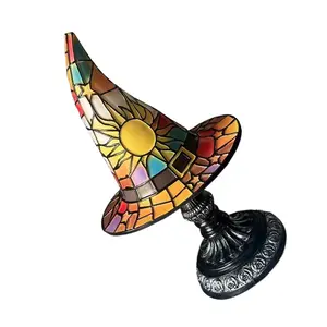Gothic Handcrafted Witches Hat Lamp Soft Ambient Glows Decoration Table Lights Resin Artisanal Craft Mysterious Atmosphere