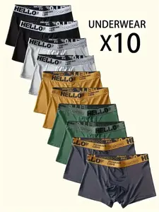 10packs Men's Letter Tape Boxer Brief, Casual Comfy Breathable Underwear, Men's Underwear for DailyWear