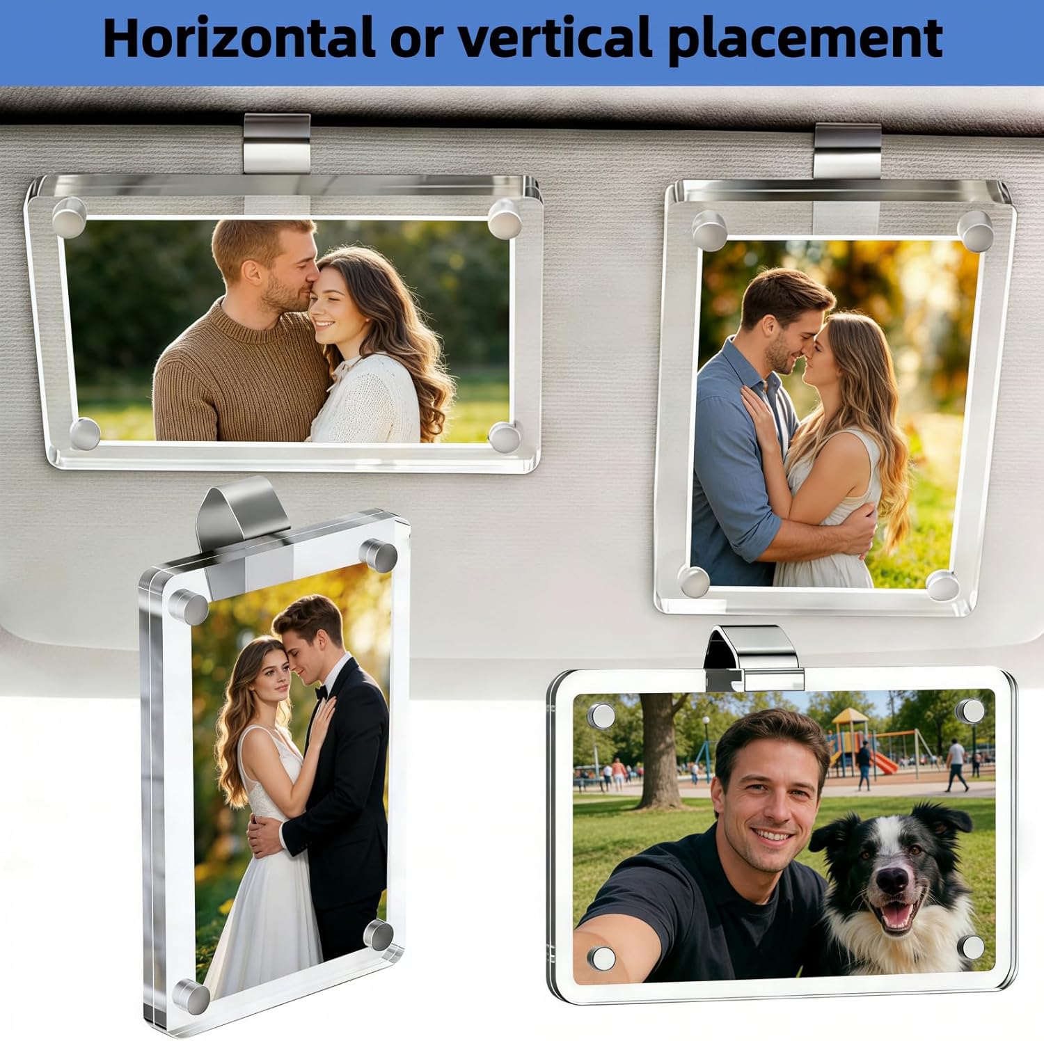 2Packs Car Picture Holder for Sun Visor, Clear Acrylic Magnet Car Visor Photo Clip, 2.36"x3.5" Picture Frame, Horizontal & Vertical Personalized Photo Display for Car Decorations Gifts