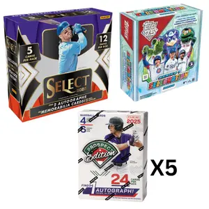 1201  BASEBALL,  2025 SELECT HOBBY BOX + 2026 CELEBRATION MEGA BOX + (5) 2026 PROSPECT EDITION BLASTER BOXES, 7 AUTOGRAPHS / OR MEMORABILIA
