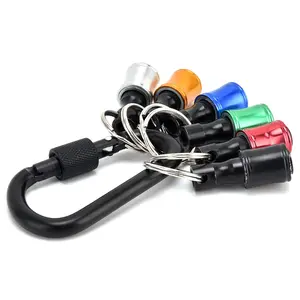 Aluminum alloy drill bit storage set, comes with 6 keychain extension rods, quick-change magnetic screwdriver adapter, electric tool organizer with storage, portable hand tools, with clamp/pull tab release, easy to insert