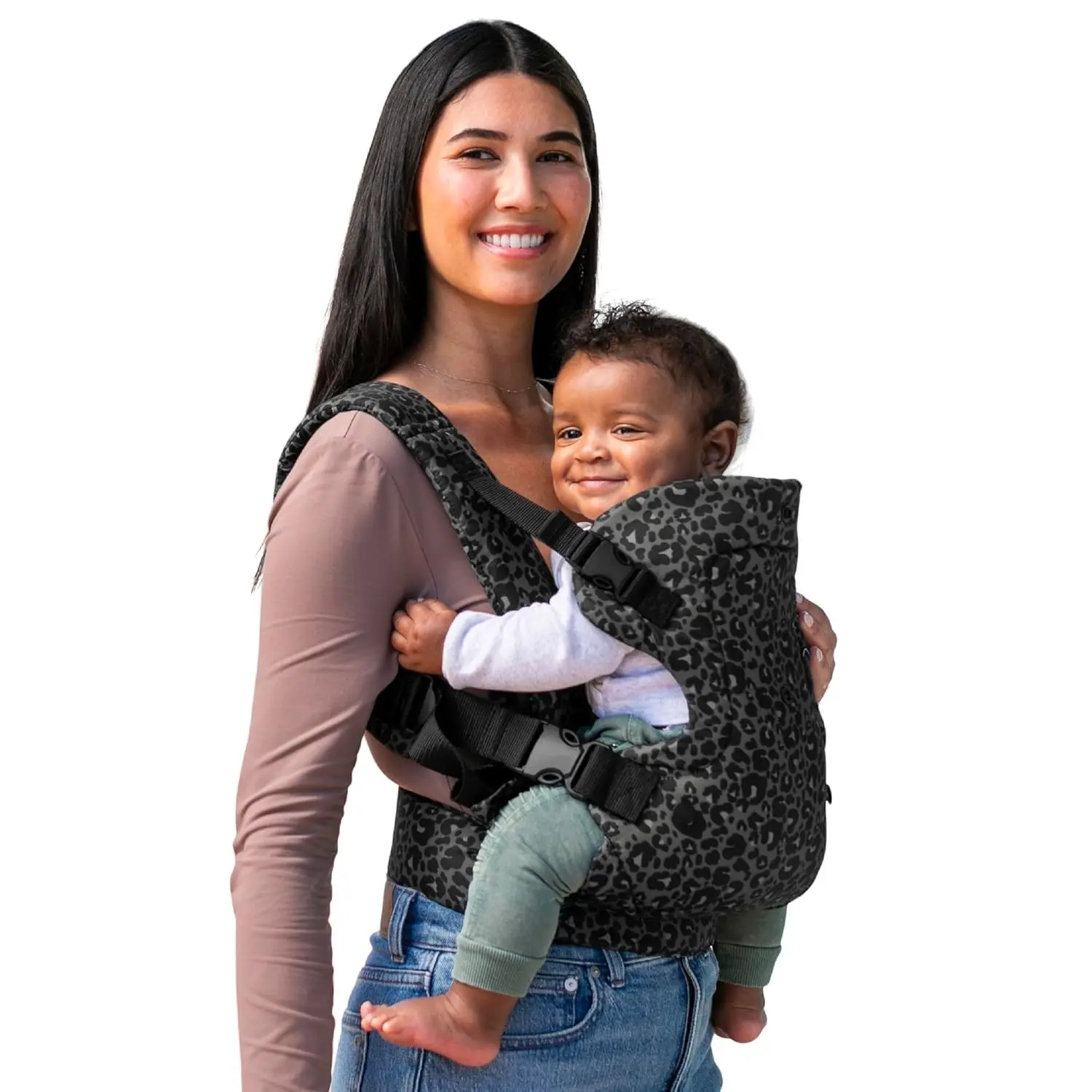 Hands-Free Baby Wrap Carrier, Cozy Wrap Carrier, Flip 4-in-1 Carrier, Convertible Face in or Out or Front, Ergonomic, Lightweight Infant Carrier, Travel with Baby Easily, Newborns and Older Babies, Maximum Load Bearing 32 lbs, Leopard Print, Adjustable