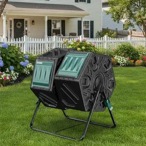 Dual Chamber Outdoor Compost Tumbler, 2x18.5 Gallon Compost Bin, Rotating Composter with Aeration & Locking System for Garden, Kitchen & Yard