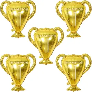 Champion Balloon Trophy Shaped Aluminum Foil Mylar Balloons for Sport Basketball Football Anniversary Themed Party Birthday Decoration Supplies 28.1 X 25.2 Inch 5PCS