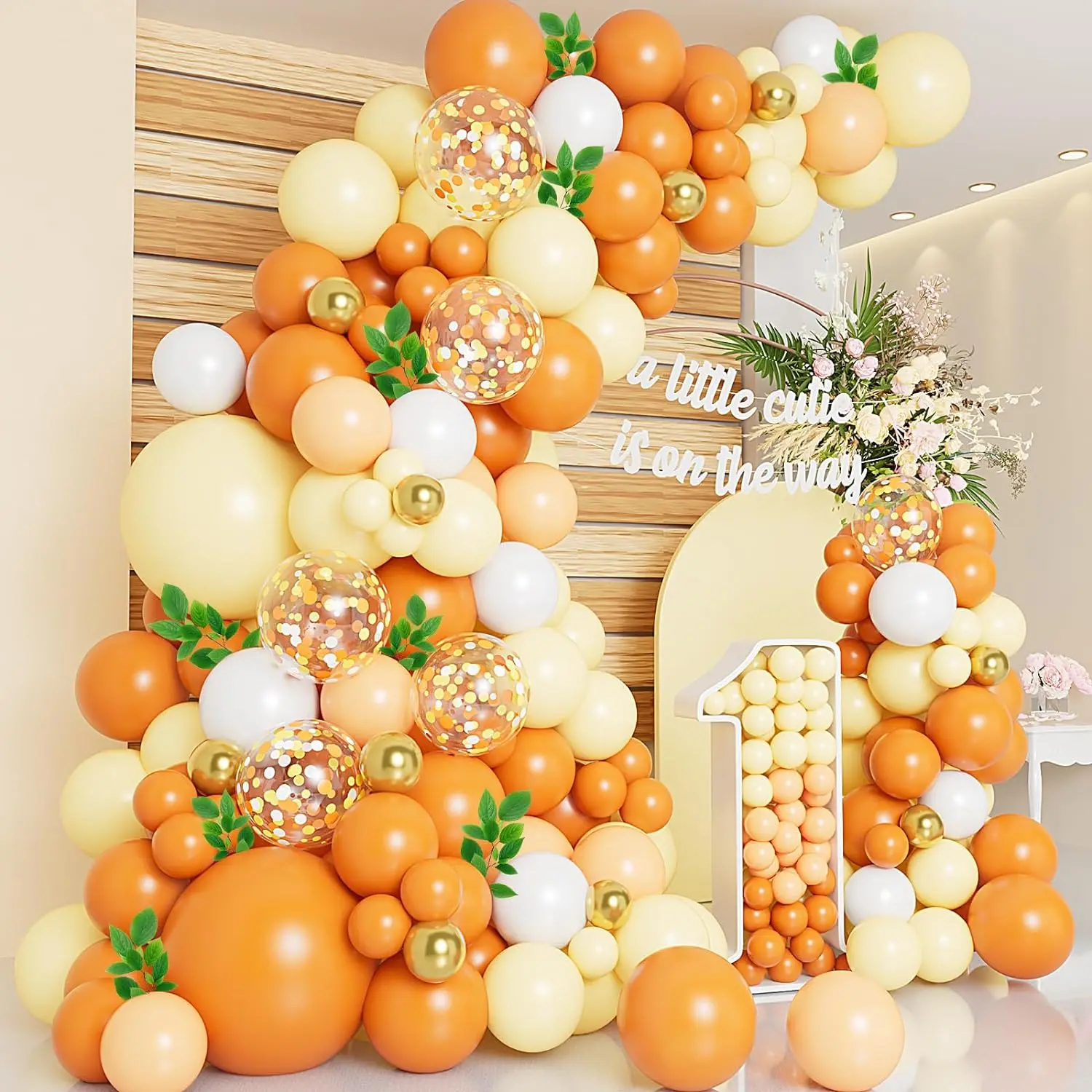138pcs Little Cutie Baby Shower Decorations Different Size Orange Yellow Balloon Garland Arch kit for Tangerine Theme Fruit Baby Shower Birthday Party Decorations Thick
