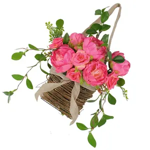Spring Wreath Rose Flowers Flower Baskets Front Door Hangings Hangers