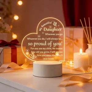 My Beautiful Daughter Heart LED Ambient Night Light, Acrylic Desktop Bedside Lamp, Sentimental Birthday Holiday Keepsake Gift, Warm Glow Home Room Desk Decor Ornament,summervibes