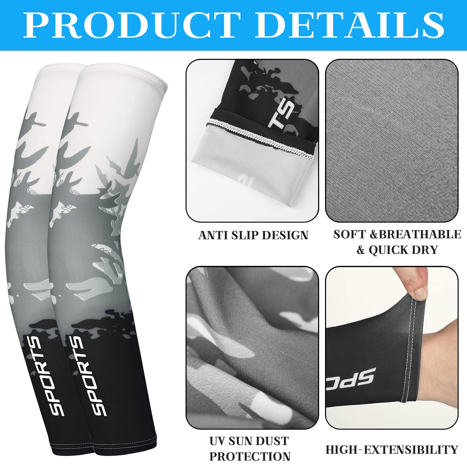 2 Pairs Per Pack Sublimation Printed Arm Sleeves with UPF 50 UV Protection, Cooling & Breathable Fabric, Perfect for Cycling, Running, Fishing, Baseball, Golf and All Outdoor Sports Activities