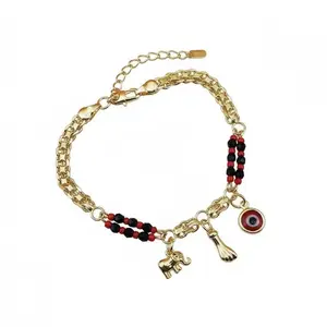 Dainty Gold Evil Eye & Elephant Bracelet - Aesthetic Good Luck Jewelry for Daily Wear