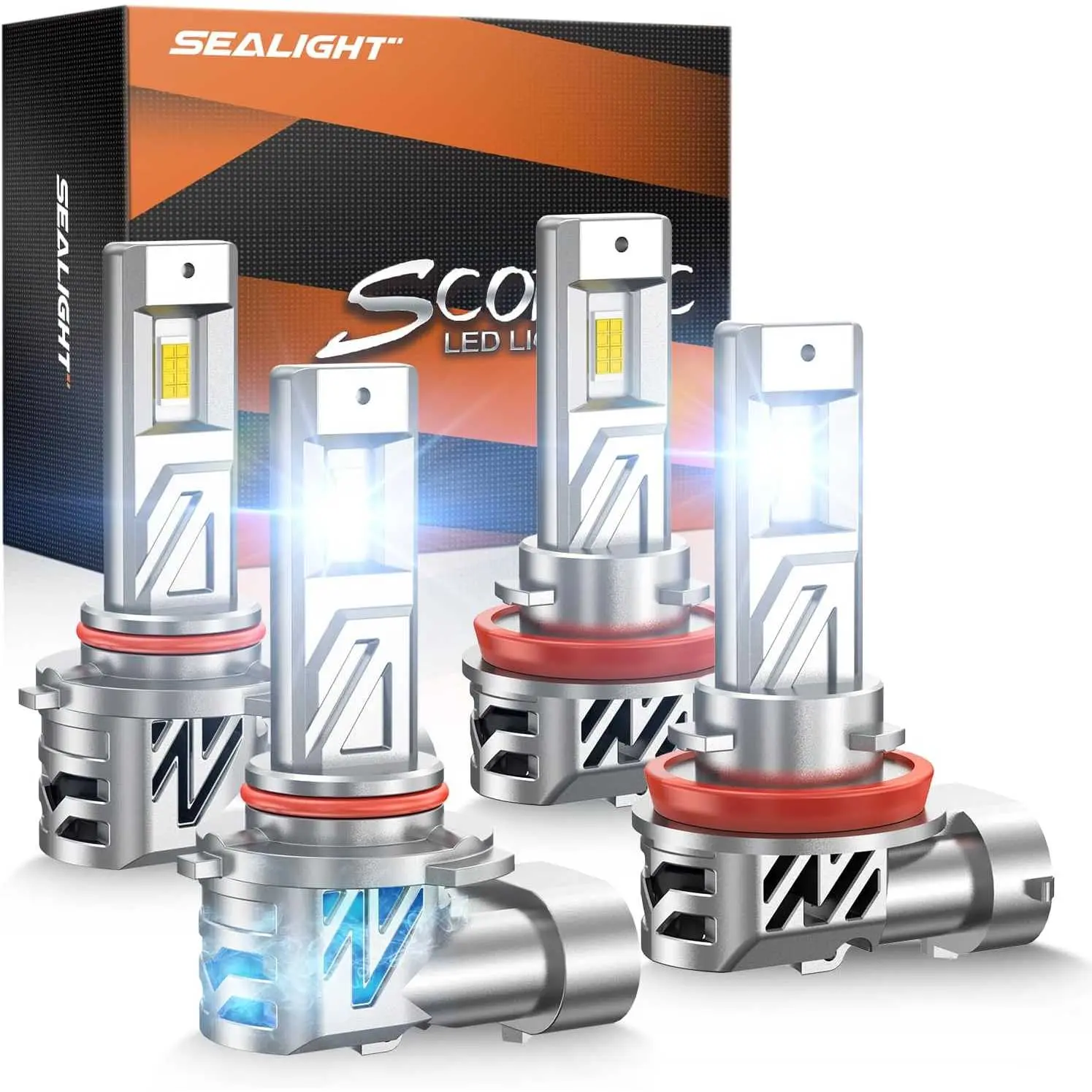 SEALIGHT 9005/H11 LED Headlight Bulbs 64000LM 700% Brighter 6500K Cool White Fog Lights for Car Powersports ATV UTV Pack of 4
