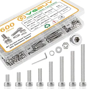 600 count M3 Screw Assortment Kit, M3 Screws (8 Sizes 6-30mm) for  Printer DIY, Hex Socket  Cap Screws  Nuts Washer Kit, 304 Stainless Steel, 6/8/10/12/16/20/25/30mm