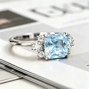 Women’s Vintage Non-Natural Crystal Ring - Fresh Copper Band, Micro-Set Cubic Zirconia, Imitation Blue Sapphire, Index Finger Style