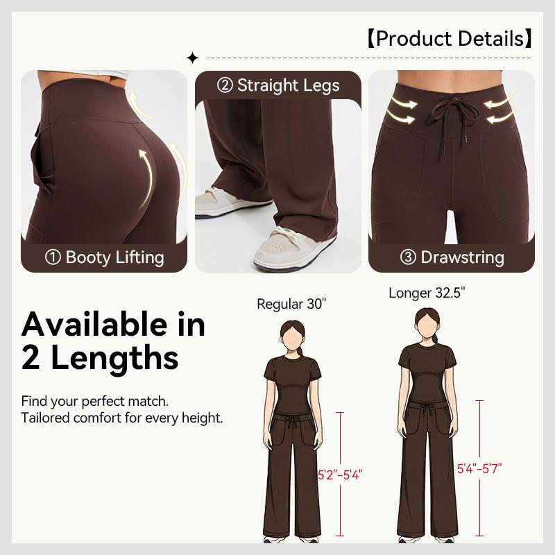 Airfree 2-Piece Workout Set, Shaping Support, Breathable Quick-Dry, Athletic Women&rsquo;s Crew Neck T-shirts Straight-leg Pants 30'', 32.5'' Inseam Tracksuit Set, Regular/ Tall Girls Friendly for Yoga, Gym, Workout, Running, Gym Workout Clothes Athleisure Wear