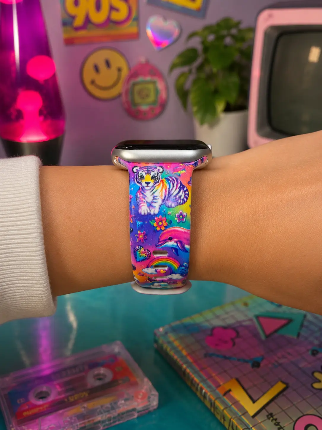 Rainbow Tiger & Dolphin Watch Band | Cute Colorful Retro 90s Style | Compatible Watch Strap