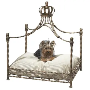 Antique Gold Iron Crown Canopy Pet Bed