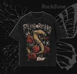 “Falling In Reverse” Emo Tee – Washed Cotton, Oversized Graphic Shirt, Dark Metalcore Design, Perfect for Fans of Post-Hardcore & Emo Vibes, Gothic Streetwear for Alt Souls