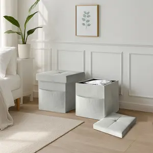 Favorer Chico 12" Backless Armless Tufted Foldable Storage Bench with Deep Cushion, Front Pocket, Formaldehyde (Gas) Free, Assembly Required Multi-Purpose Ottoman, Set of 2