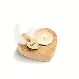 Wooden Heart-Shaped Candle Holder Gift with Wooden Candles & Dried Flowers for Weddings Thanksgiving Valentine's Day Christmas New Year