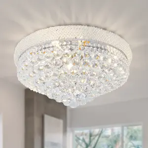 23.6-inch Silver Living Room Crystal Ceiling Light - Remote-Controlled / Built-in LED Light Panels / E14 Bulb Socket