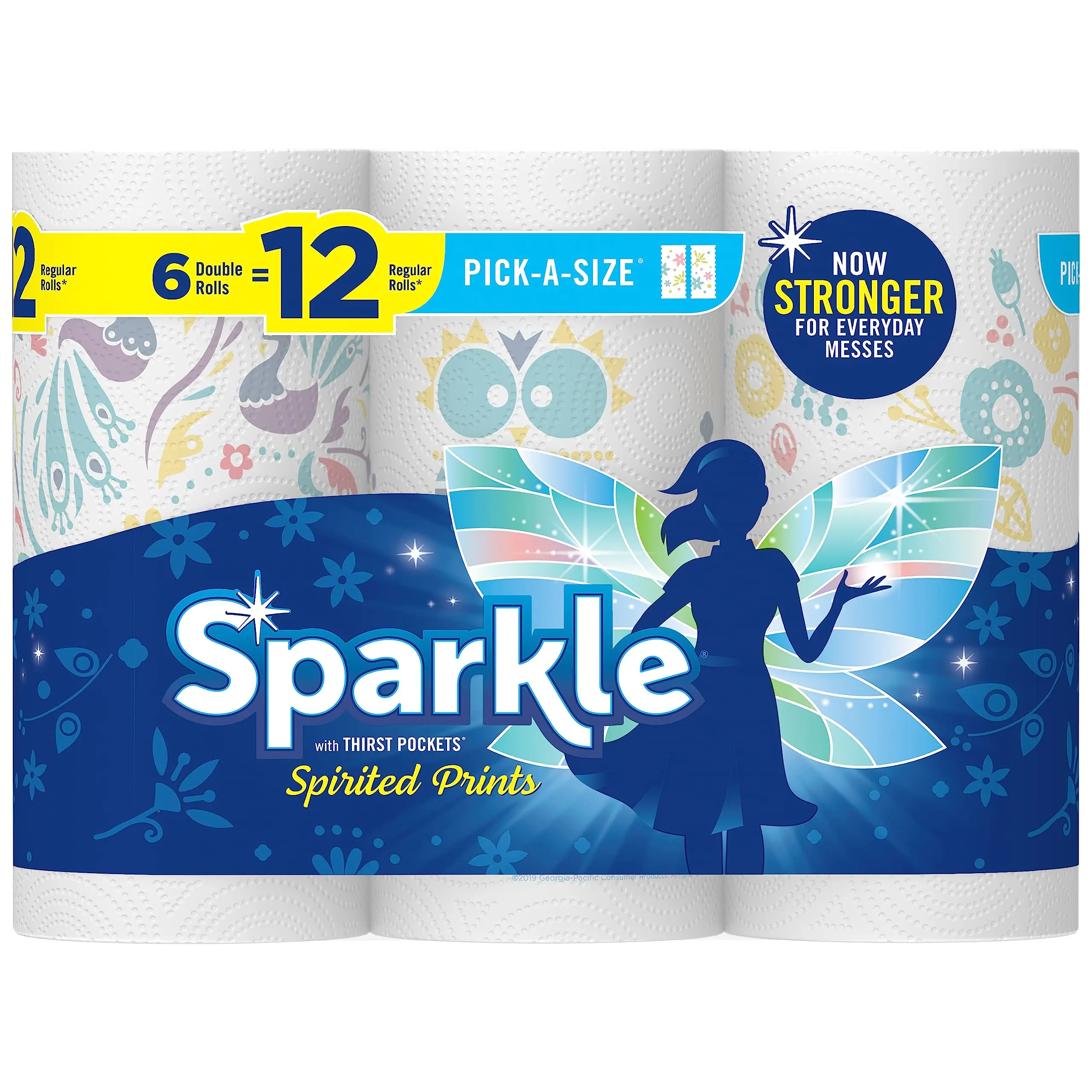 Sparkle Pick-A-Size Paper Towels, Spirited Prints, 6 Double Rolls = 12 Regular Rolls, Strong and Absorbent Paper Towel 1-ply toilet tissue