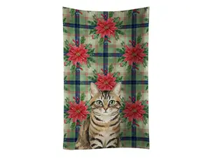 Carolines Treasures FNT1301KTWL Soft 25x15 in. Mackerel Tabby Brown Cat, Poinsettias Decorated Kitchen Towel