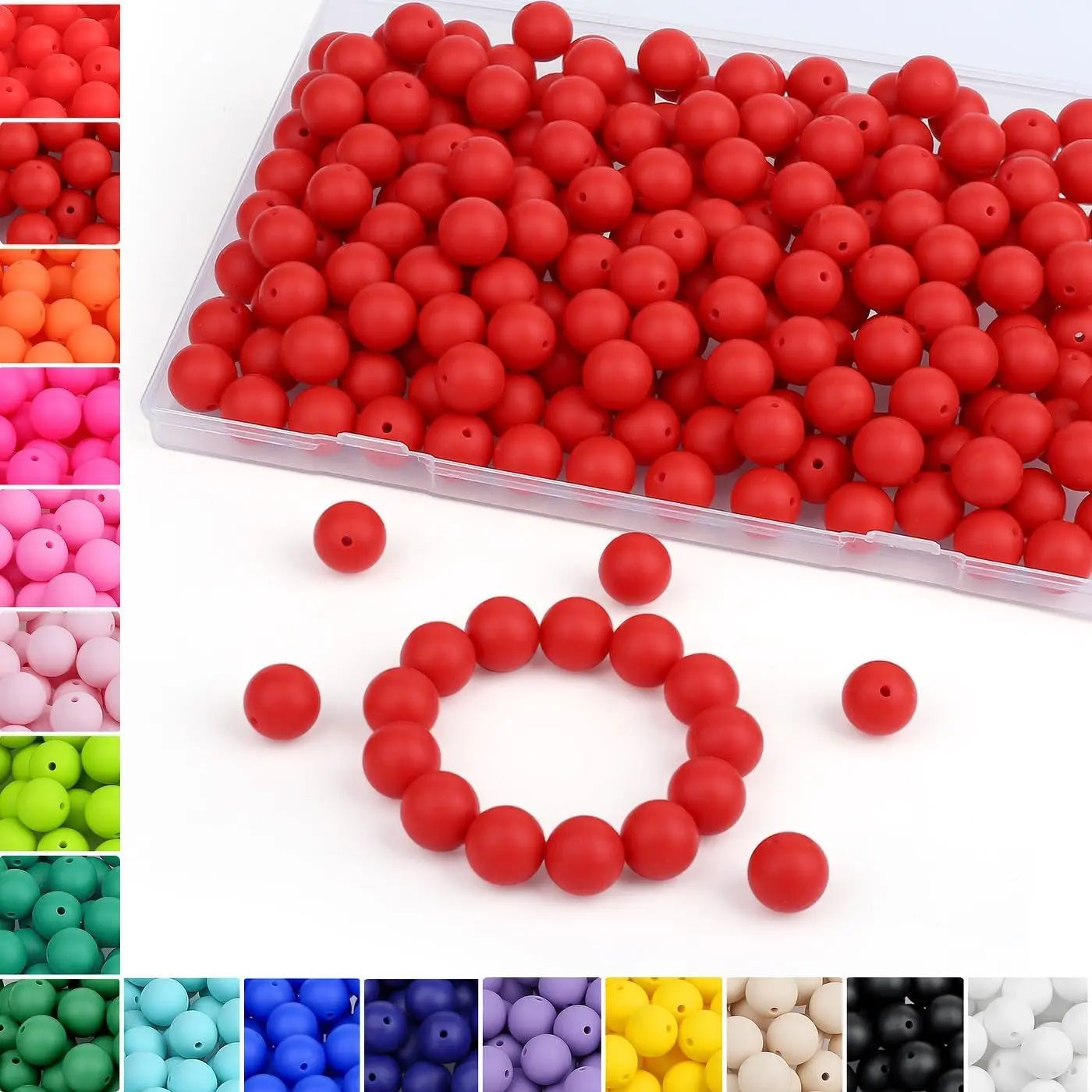 120 count Scarlet Red  Beads 15 mm Scarlet Red Beads for /Pens/Bracelet/Necklace Making Focal Beads Loose Rubber Round  Beads Bulk for Craft Makingwith Boxed Kits