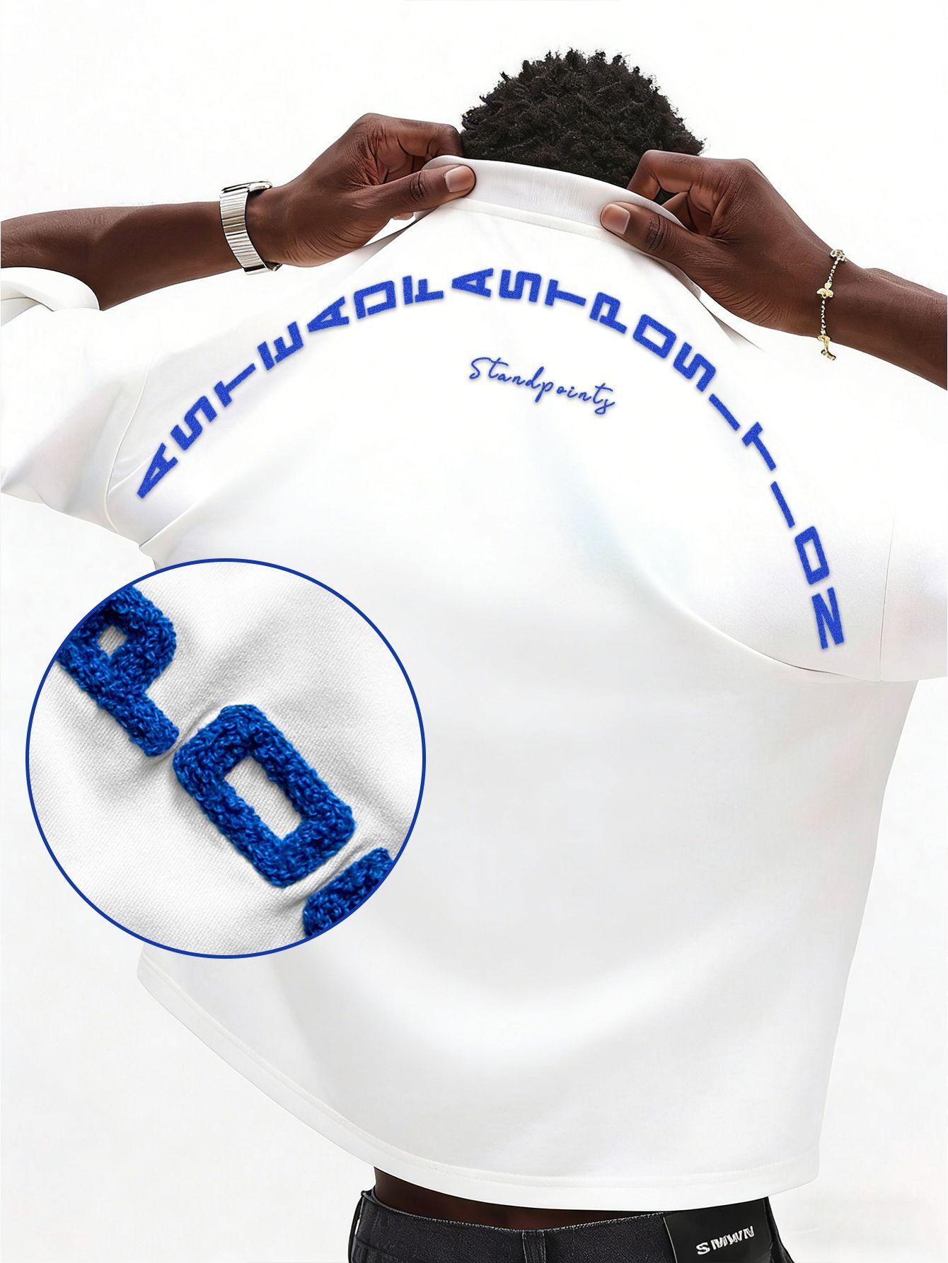 Unisex two-piece set, cropped Y2K street style. Short-sleeve loose oversized top featuring a curved back and towel embroidery with lettering. Perfect for summer fashion styling and trendy parties; an ideal gift for a boyfriend or husband.