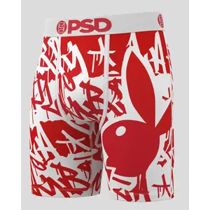 PSD Men's Playboy - Red Tags Boxer Brief - Standard Length 7 Inch Inseam, Soft and Breathable Poly Blend Fabric