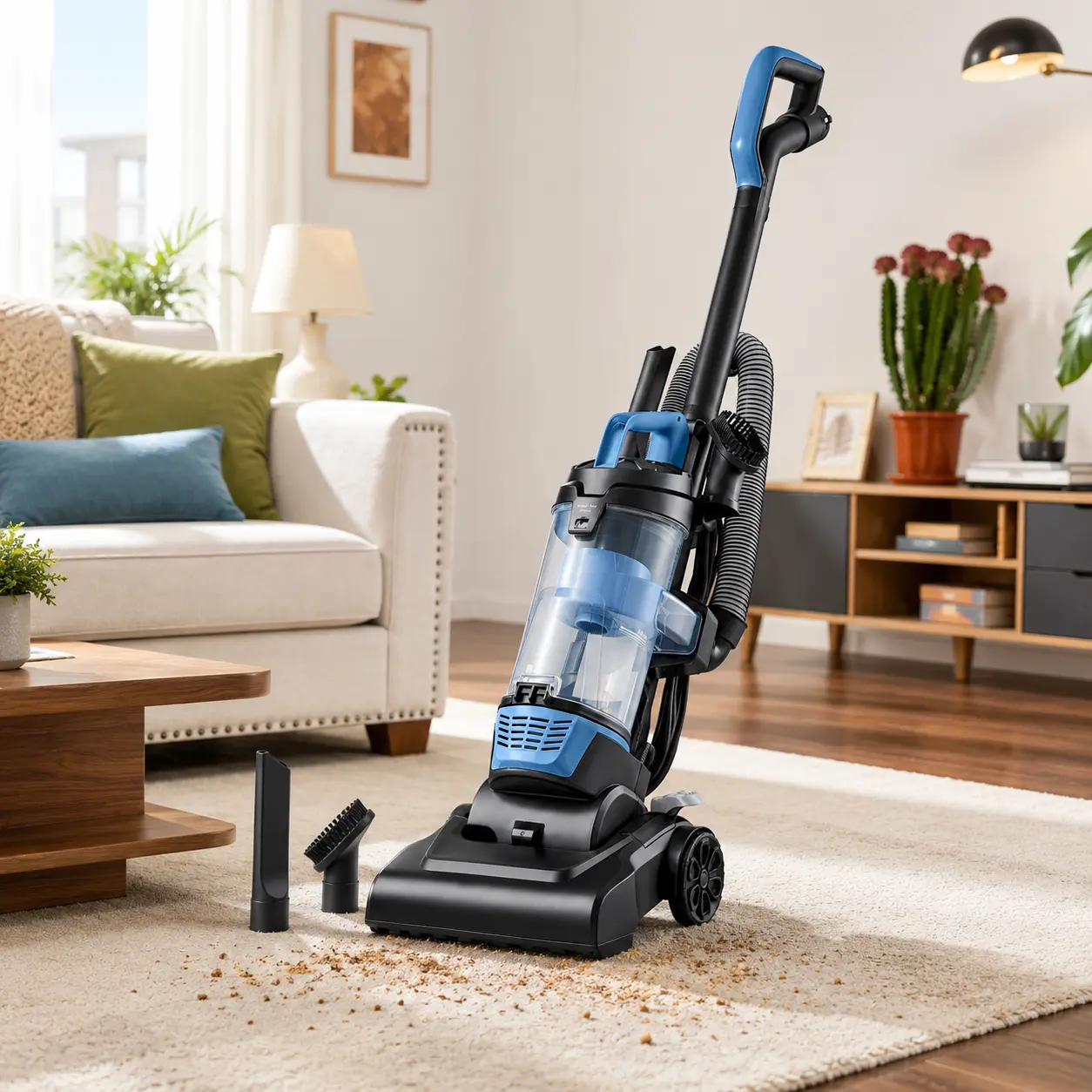 Upright Vacuum Cleaner with 720W Powerful Suction, 8.3 lb Lightweight Bagless Vacuum for Carpets & Hard Floors with Crevice Tool & Dusting Brush