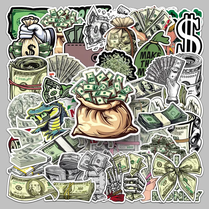 50pcs cartoon dollar creative graffiti decorative trend Graphic Decal Car Vehicle Decoration stickers Universal Car Sticker car scooter table top luggage personality stickers Decals Stickers Decal for cars Car Decorations