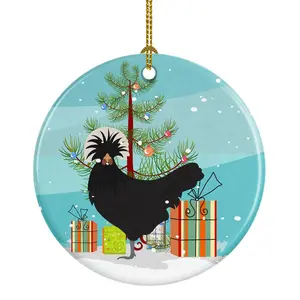 212 MAIN Round Gloss Finish Ceramic Christmas Hanging Ornament - Porcelain Chicken Motif Painted Home Ornament, Festive Home Supply, Ideal Gift for Friends, Hanging Ornaments, Home Ornaments