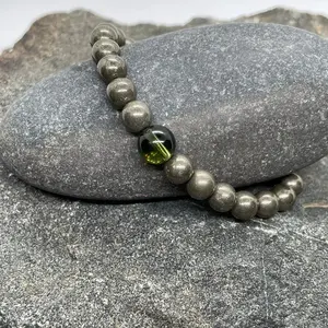 Genuine Moldavite and Iron Pyrite Beaded Bracelet