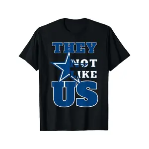 Men's "They Not Like Us" American Football Graphic T-Shirt - Black Cotton Casual Game Day Tee with Star Design, Short Sleeve, Round Neck, Machine Washable