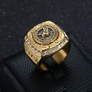 High-End Stainless Steel Vacuum -Studded Philippine Eagle Men's Ring,  Jewelry Daily