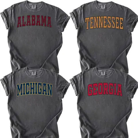 Comfort Colors Pepper Vintage Varsity T-Shirt – Distressed College Athletic Tee, Unisex Classic Fit Cotton Shirt, Retro Campus Style