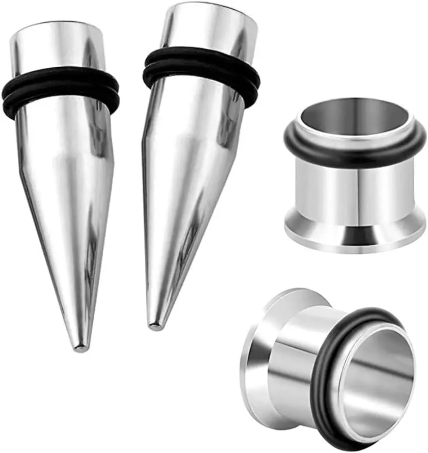 HEKEUOR 4 Piece 316l Steel Tapers and Tunnels Ear Stretching Kit Gauges Gauging Plugs Choose 1g 7/16 1/2 9/16 00g-14g