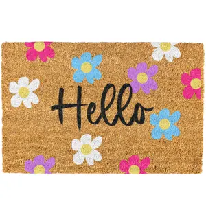 Hello Doormat, Spring Doormat, Cute Spring Door mat, Welcome Mat, Purple & Blue Flower Hello Doormat, Spring Doormat, Cute Spring Door mat, Welcome Mat, Purple & Blue Flower