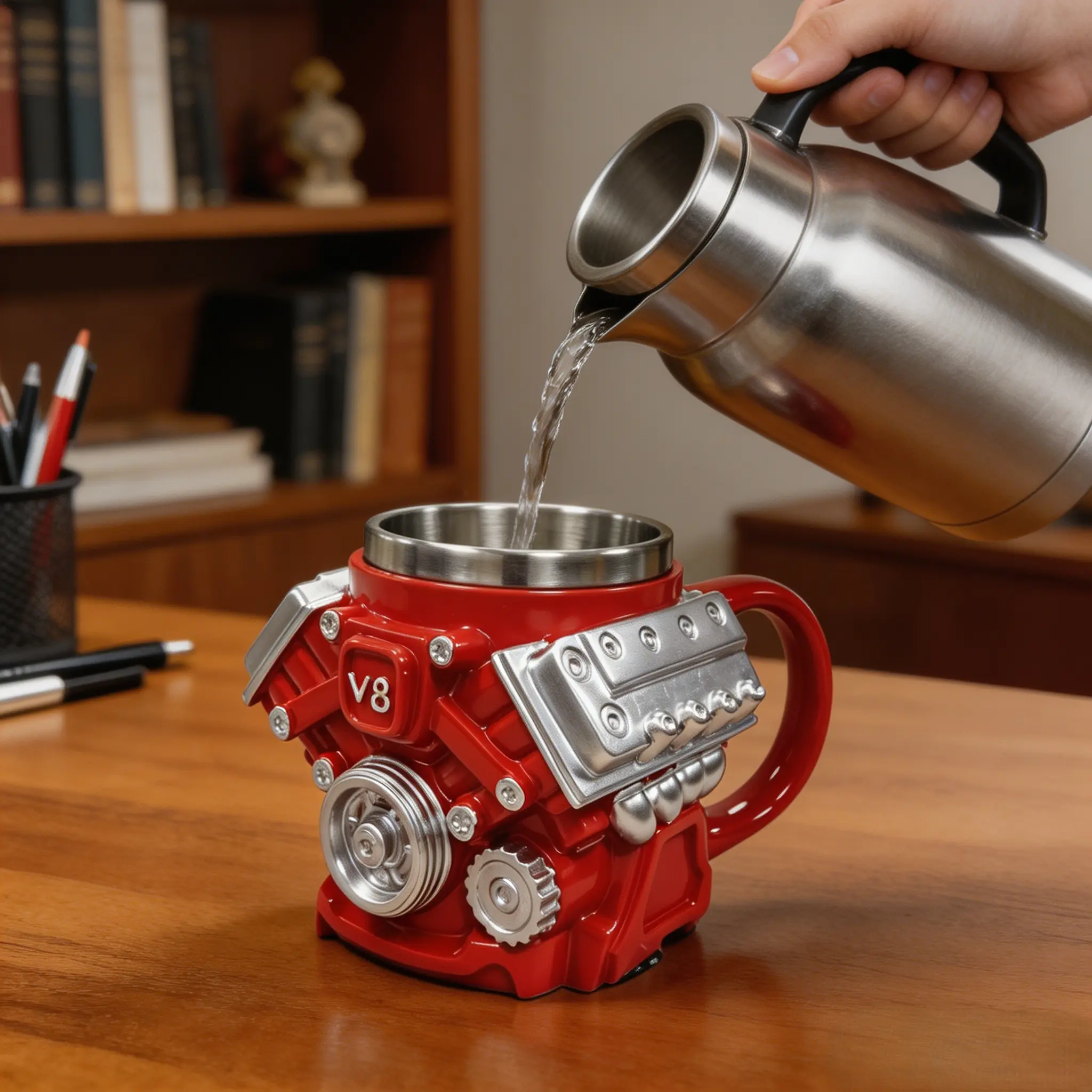 10oz Industrial V8 Engine Block Stainless Steel Reusable Travel Coffee Mug (1pc) - Washable, Sturdy, Heavy Duty, Heat-Resistant, Odor-Free Aesthetic Kitchen Drinkware with Realistic Cylinder Head Covers, Unique Gift for Him