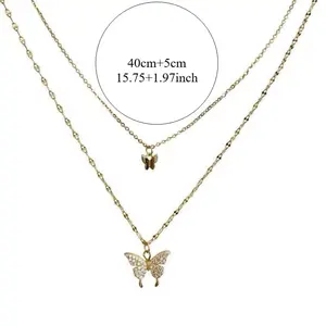 Women's Double Layer Butterfly Sterling Silver Necklace, INS Niche Minimalist Design, Luxury Clavicle Chain Pendant, Elegant Daily Fashion Jewelry Gifts